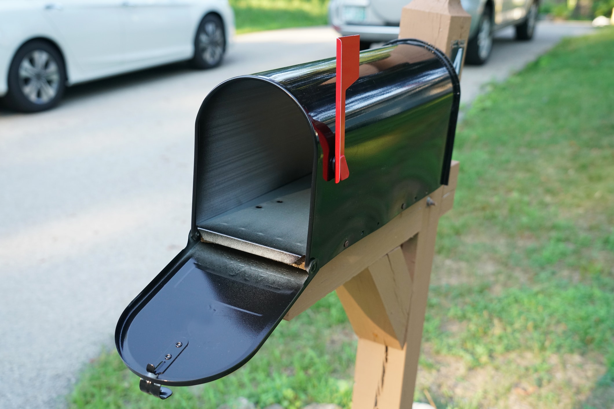 Closeup of an open mailbox. The IRS will always make first contact by U.S. Mail