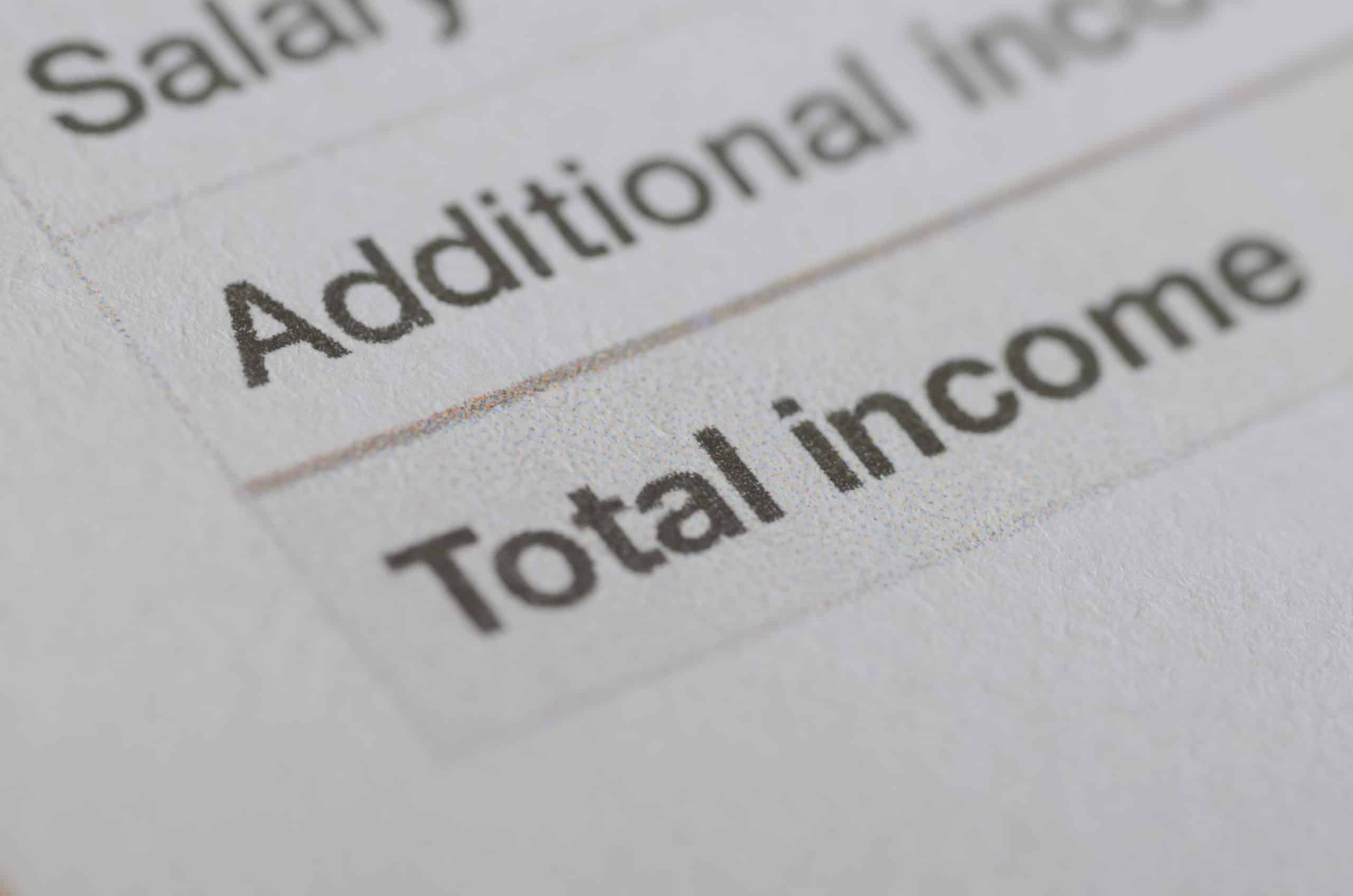 an income sheet showing total income